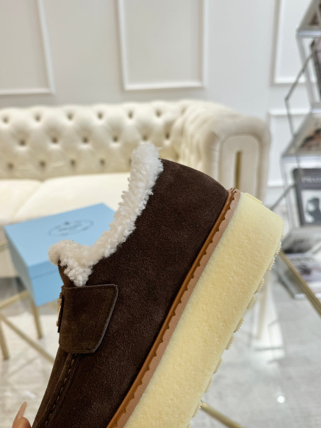 SUEDE LOAFER CHOCOLATE WITH SHEARLING LINING - 35