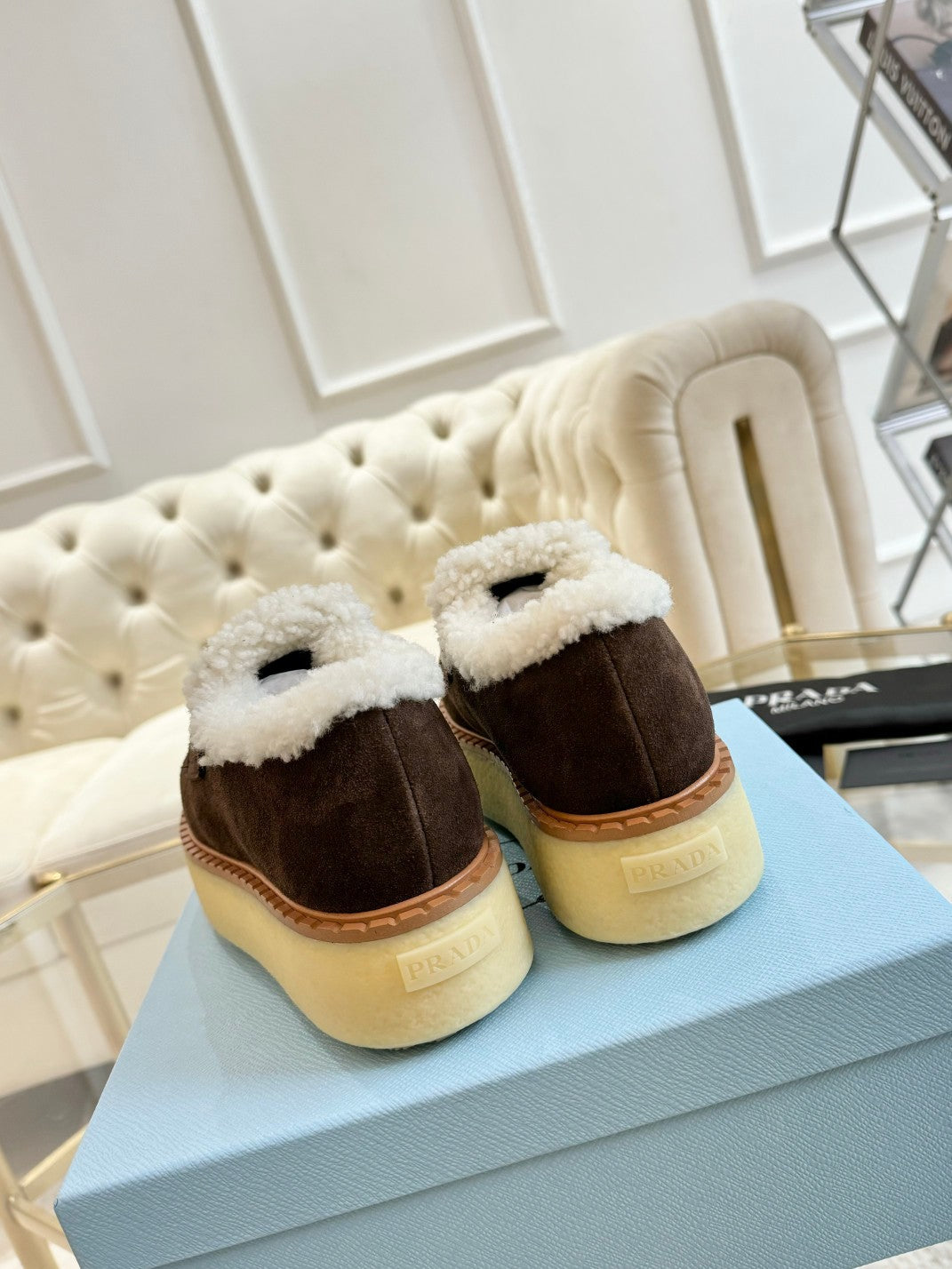 SUEDE LOAFER CHOCOLATE WITH SHEARLING LINING - 35