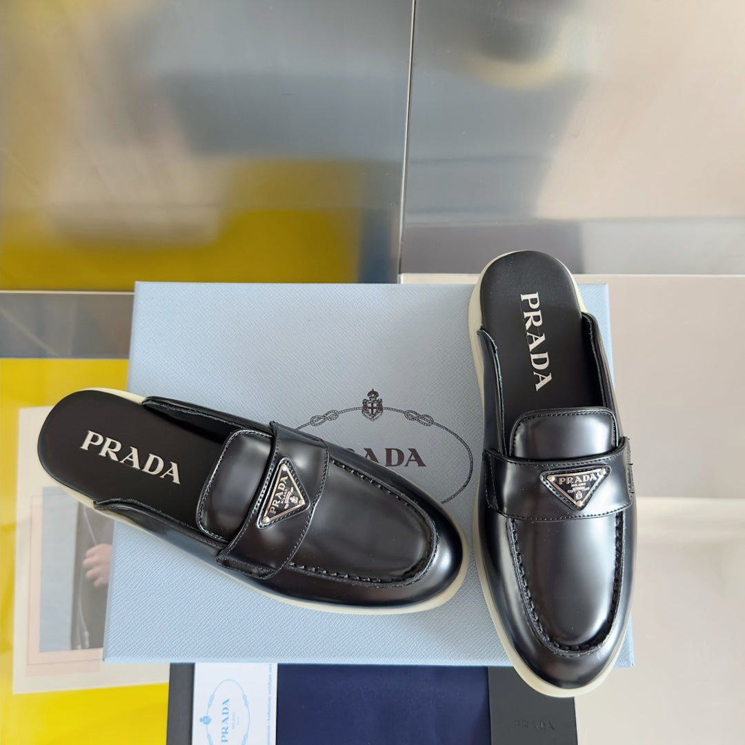 Pra Black Leather Mule 25mm Rubber Sole - 35
