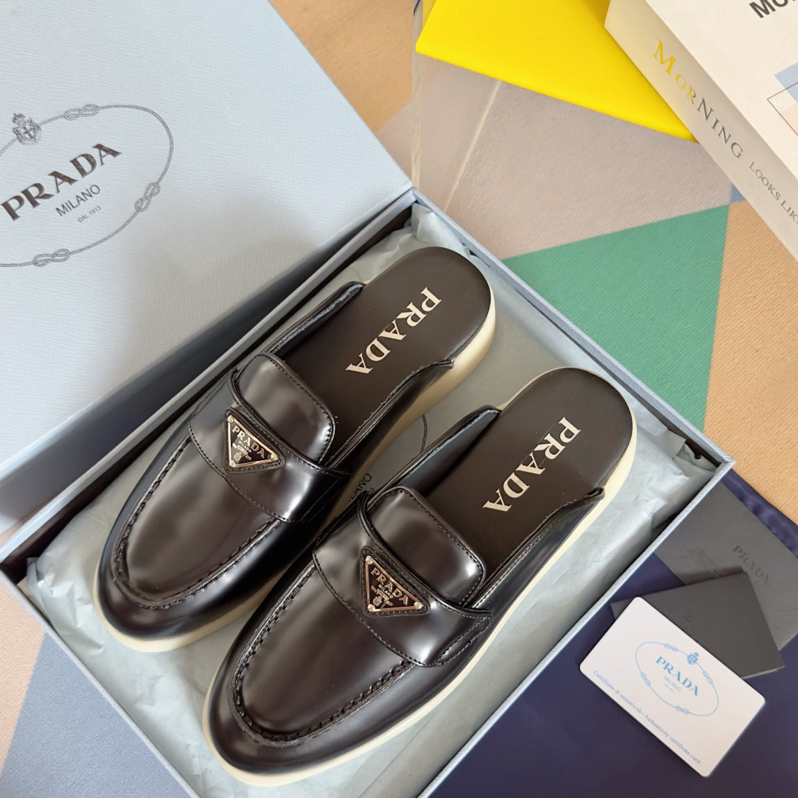 Pra Black Leather Mule 25mm Rubber Sole - 35
