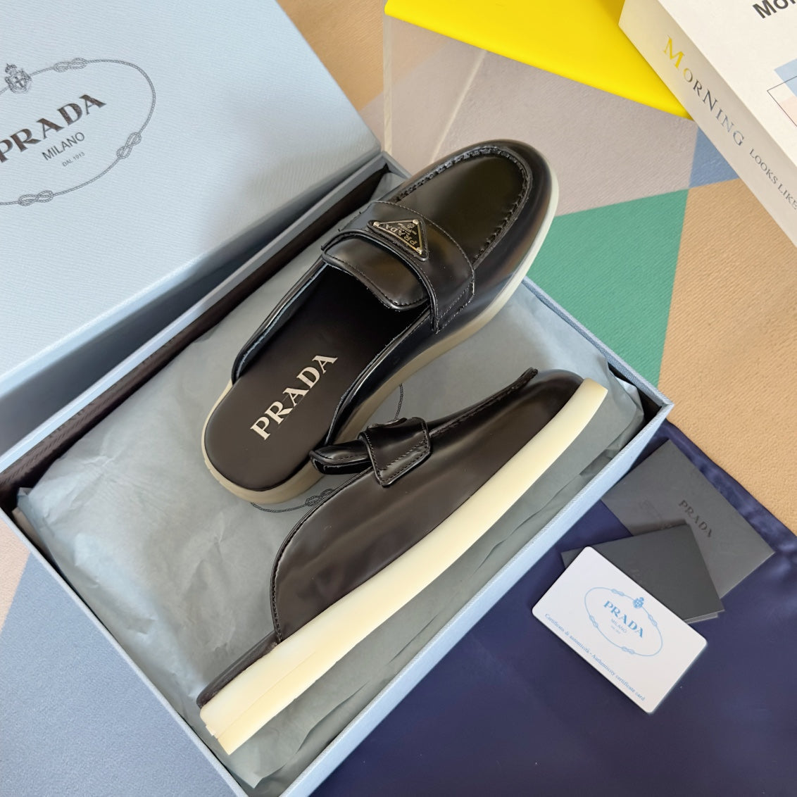Pra Black Leather Mule 25mm Rubber Sole - 35