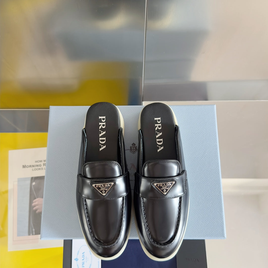 Pra Black Leather Mule 25mm Rubber Sole - 35