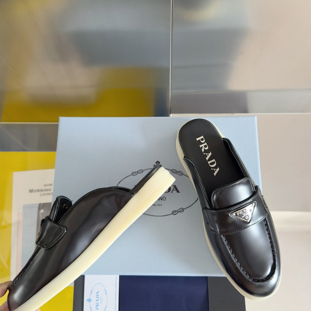 Pra Black Leather Mule 25mm Rubber Sole - 35
