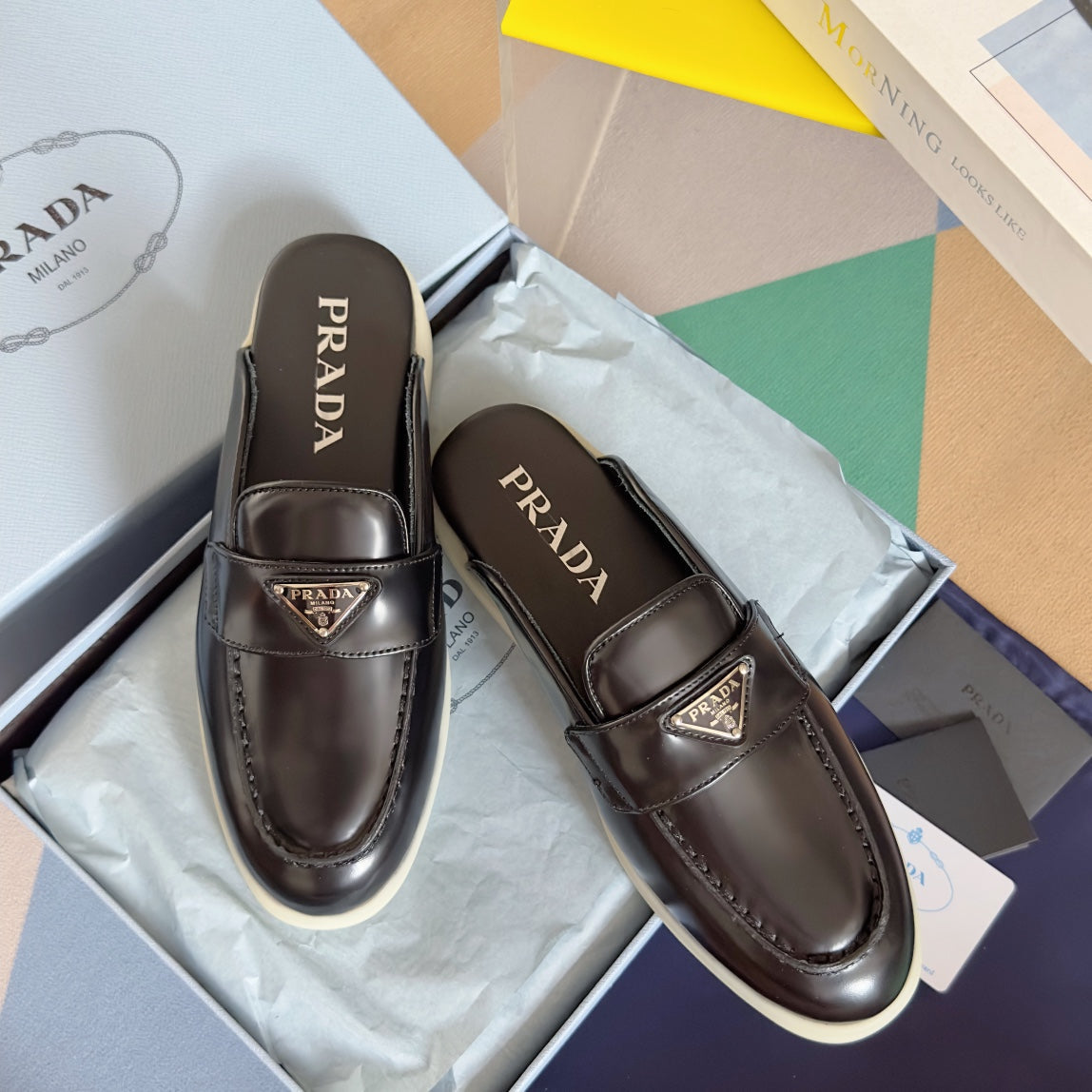 Pra Black Leather Mule 25mm Rubber Sole - 35