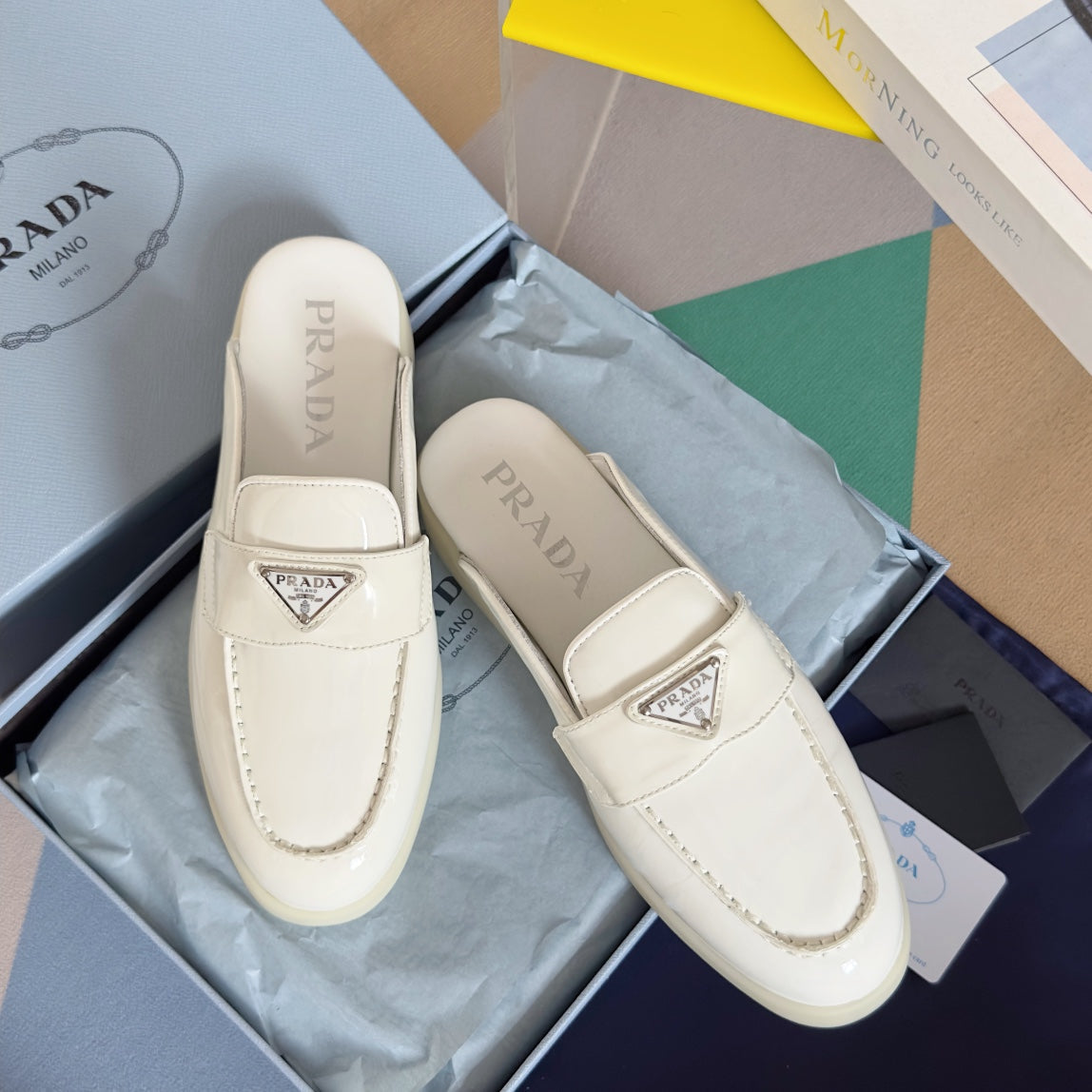 Pra White Patent Leather Mule 25mm Rubber Sole - 35
