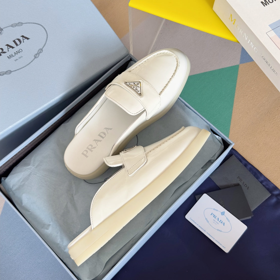 Pra White Patent Leather Mule 25mm Rubber Sole - 35