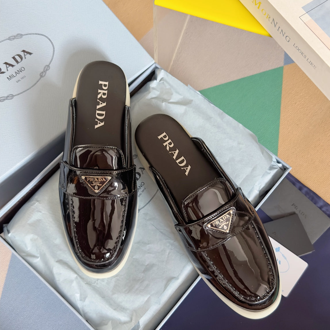 Pra Black Patent Leather Mule 25mm Rubber Sole - 35