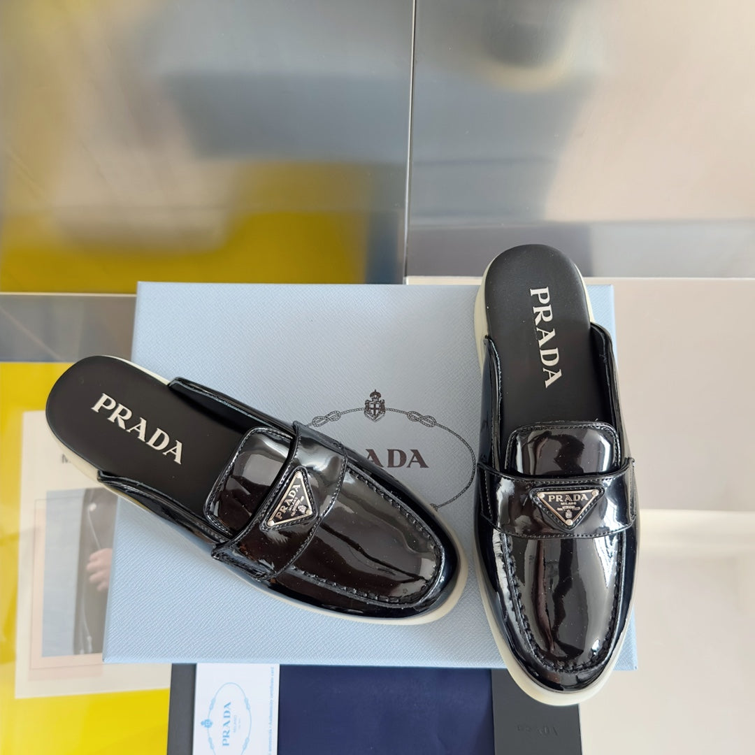 Pra Black Patent Leather Mule 25mm Rubber Sole - 35