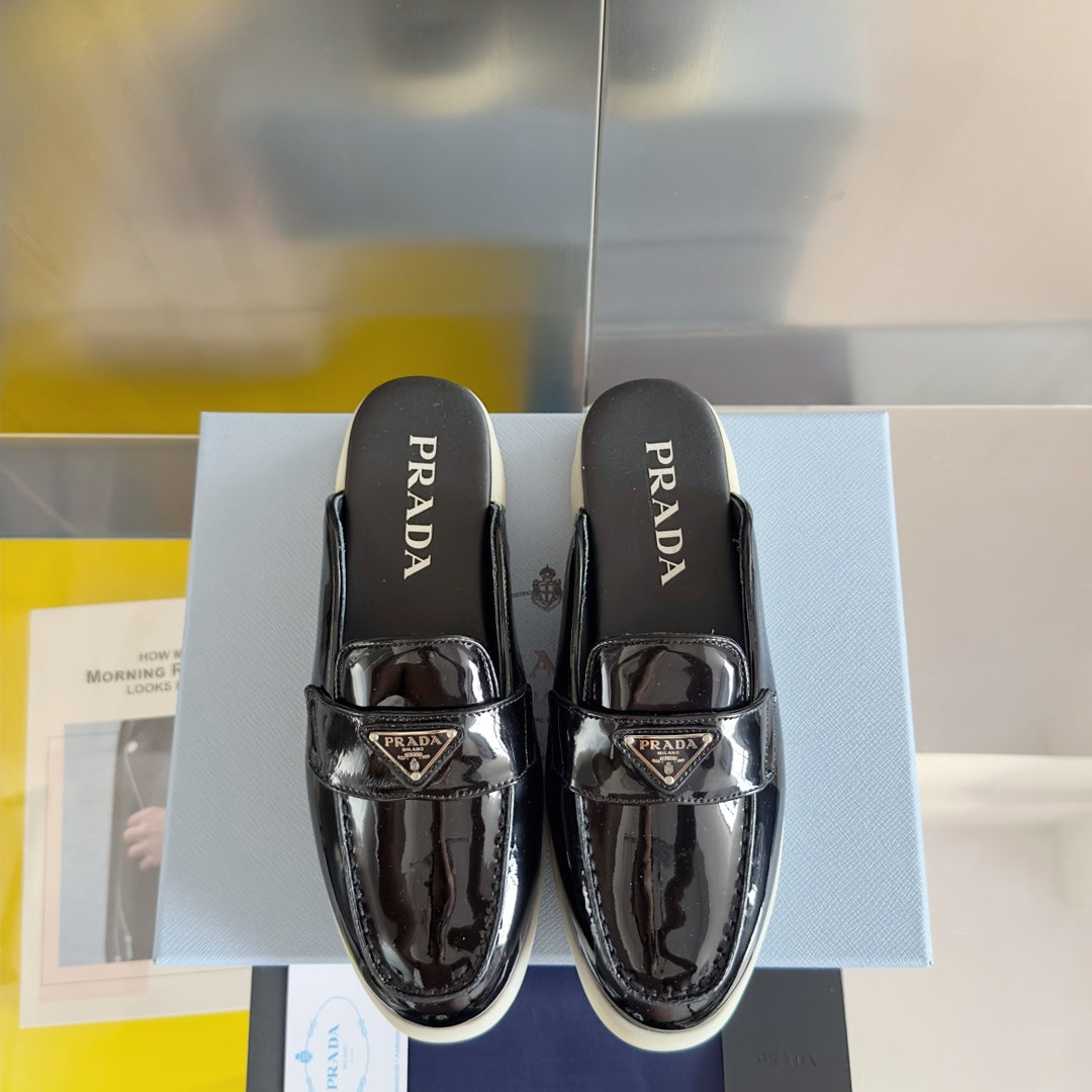 Pra Black Patent Leather Mule 25mm Rubber Sole - 35