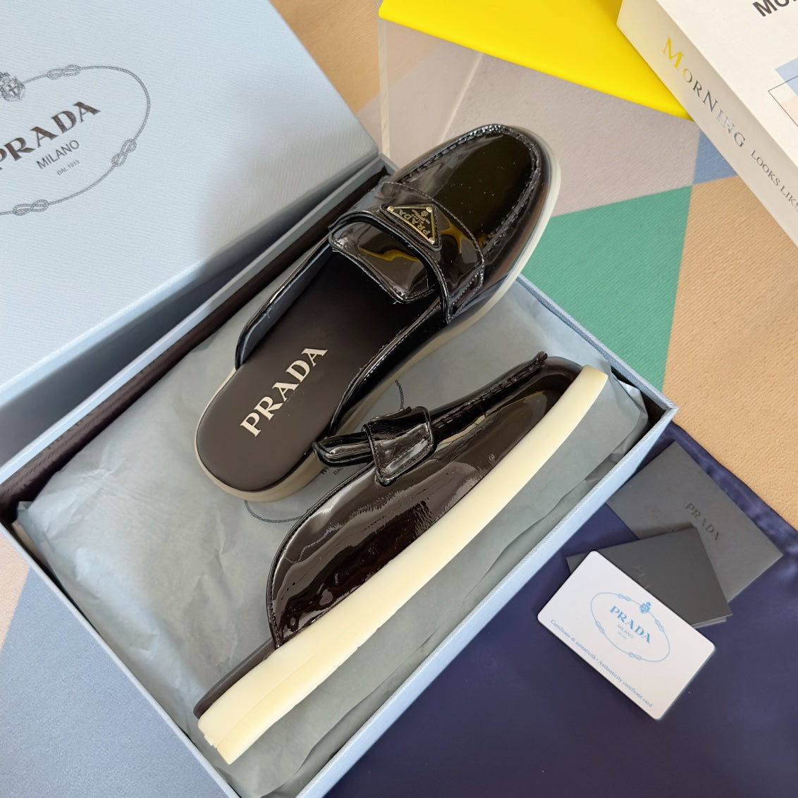Pra Black Patent Leather Mule 25mm Rubber Sole - 35