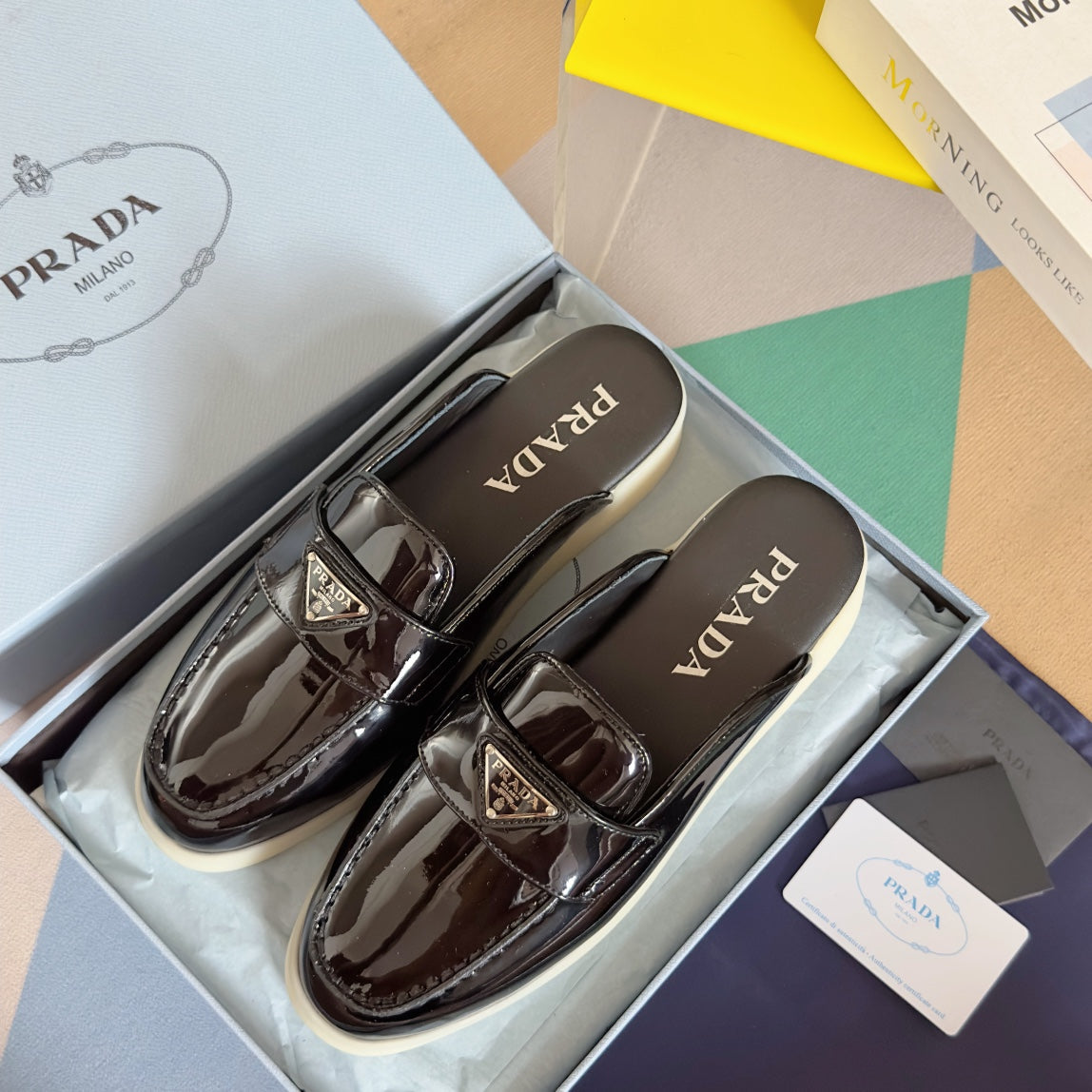 Pra Black Patent Leather Mule 25mm Rubber Sole - 35