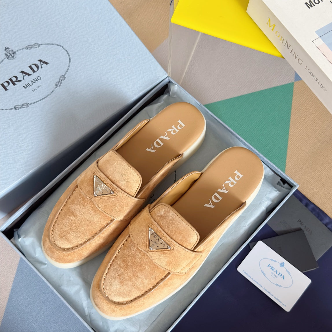 Pra Light Brown Suede Leather Mule 25mm Rubber Sole - 35