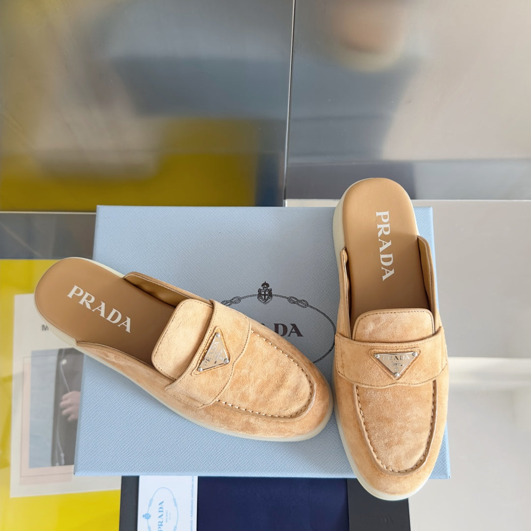 Pra Light Brown Suede Leather Mule 25mm Rubber Sole - 35