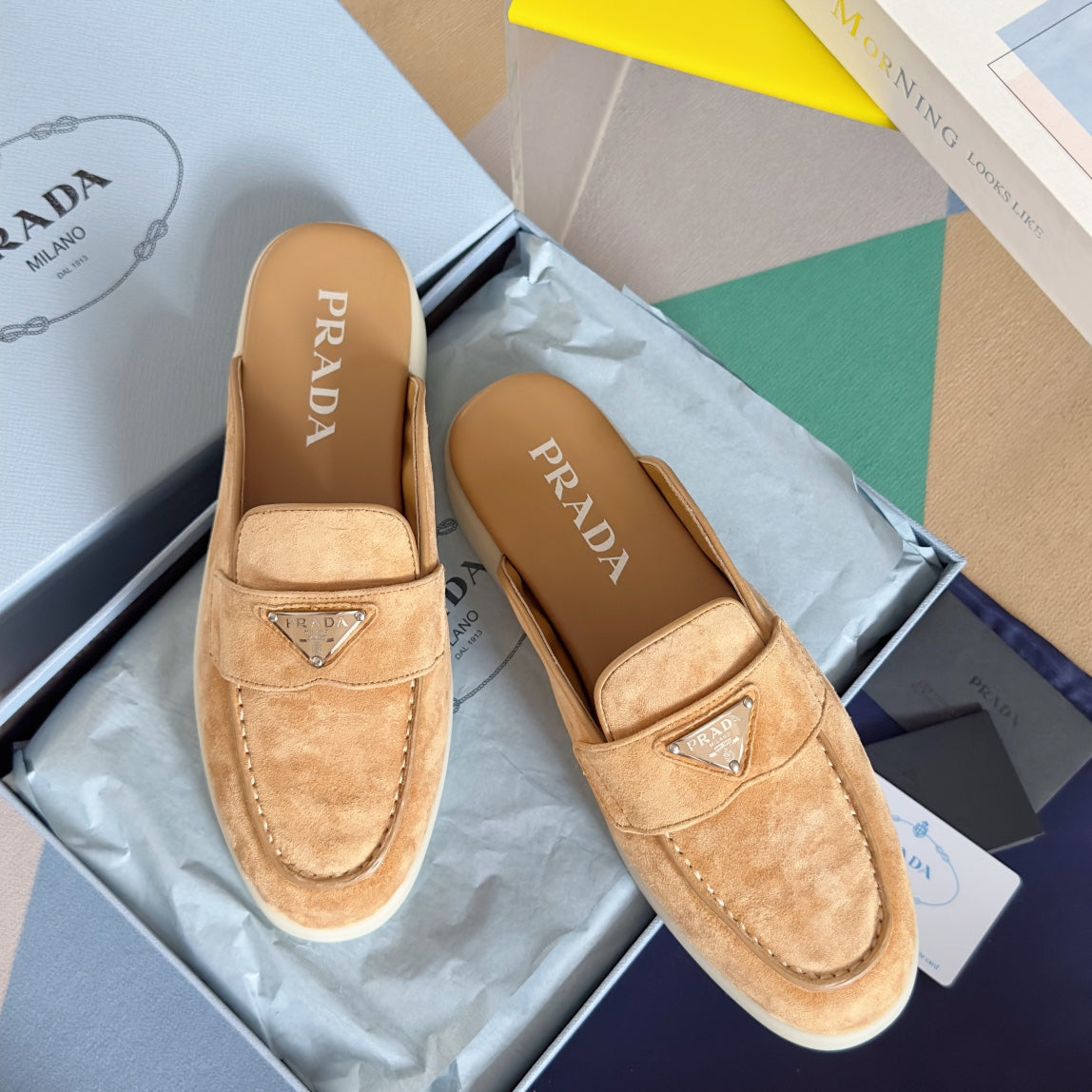 Pra Light Brown Suede Leather Mule 25mm Rubber Sole - 35