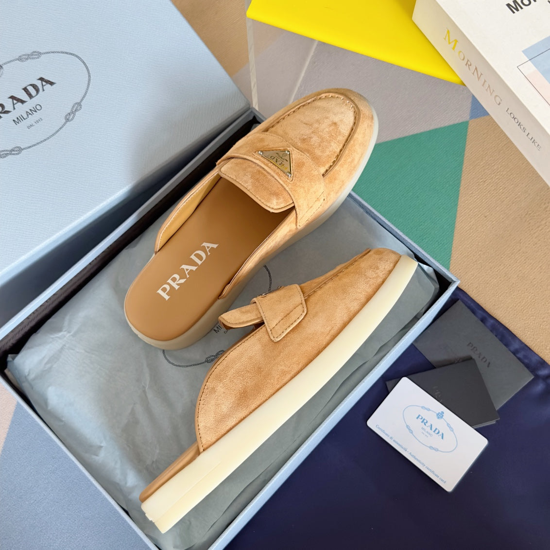 Pra Light Brown Suede Leather Mule 25mm Rubber Sole - 35