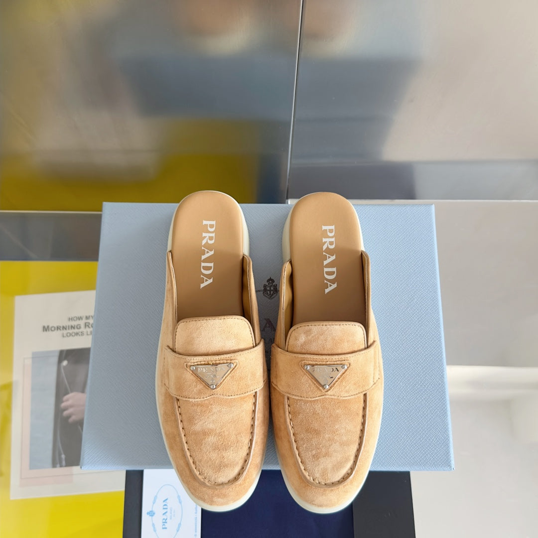 Pra Light Brown Suede Leather Mule 25mm Rubber Sole - 35