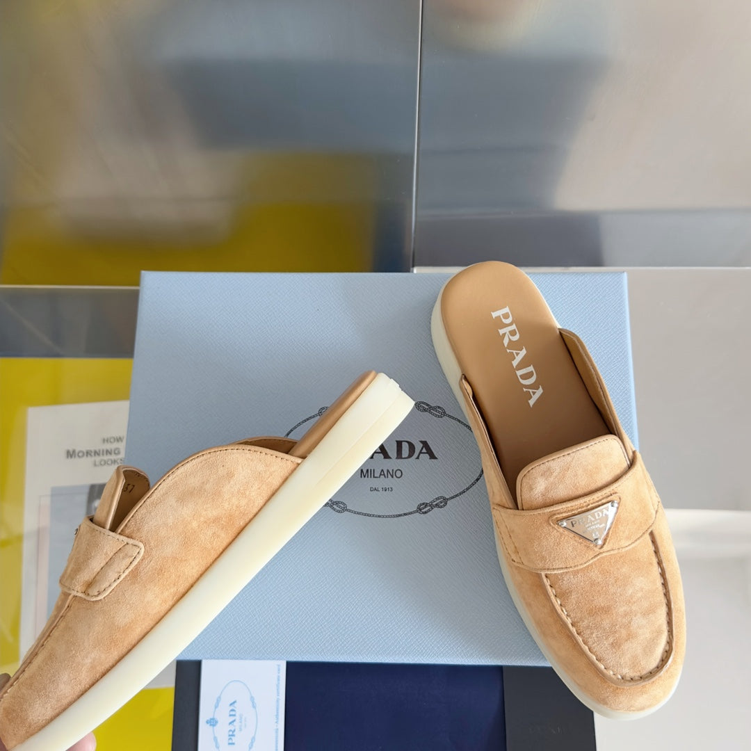 Pra Light Brown Suede Leather Mule 25mm Rubber Sole - 35