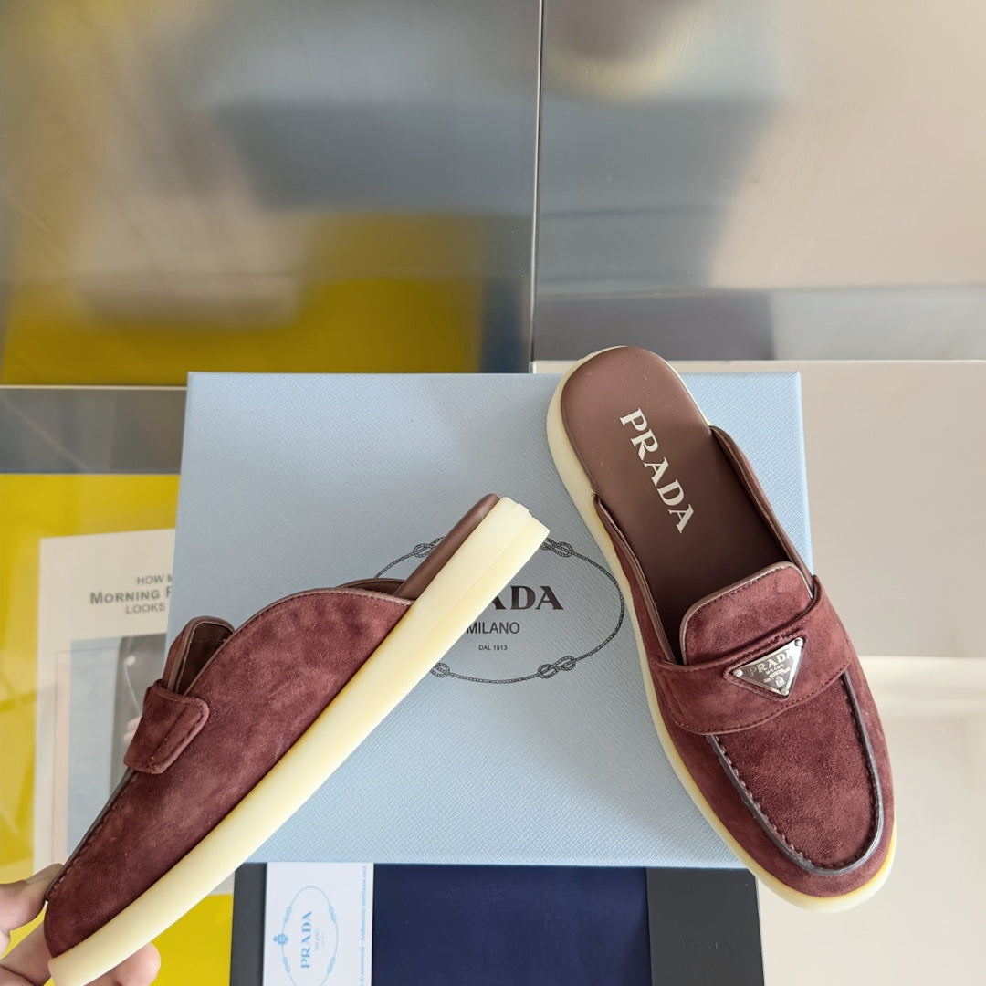 Pra Wine Suede Leather Mule 25mm Rubber Sole - 35