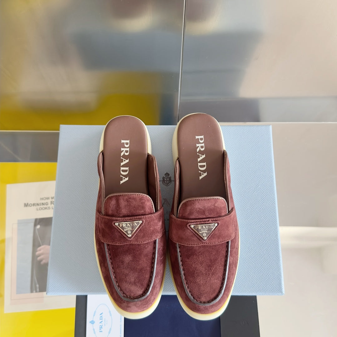 Pra Wine Suede Leather Mule 25mm Rubber Sole - 35