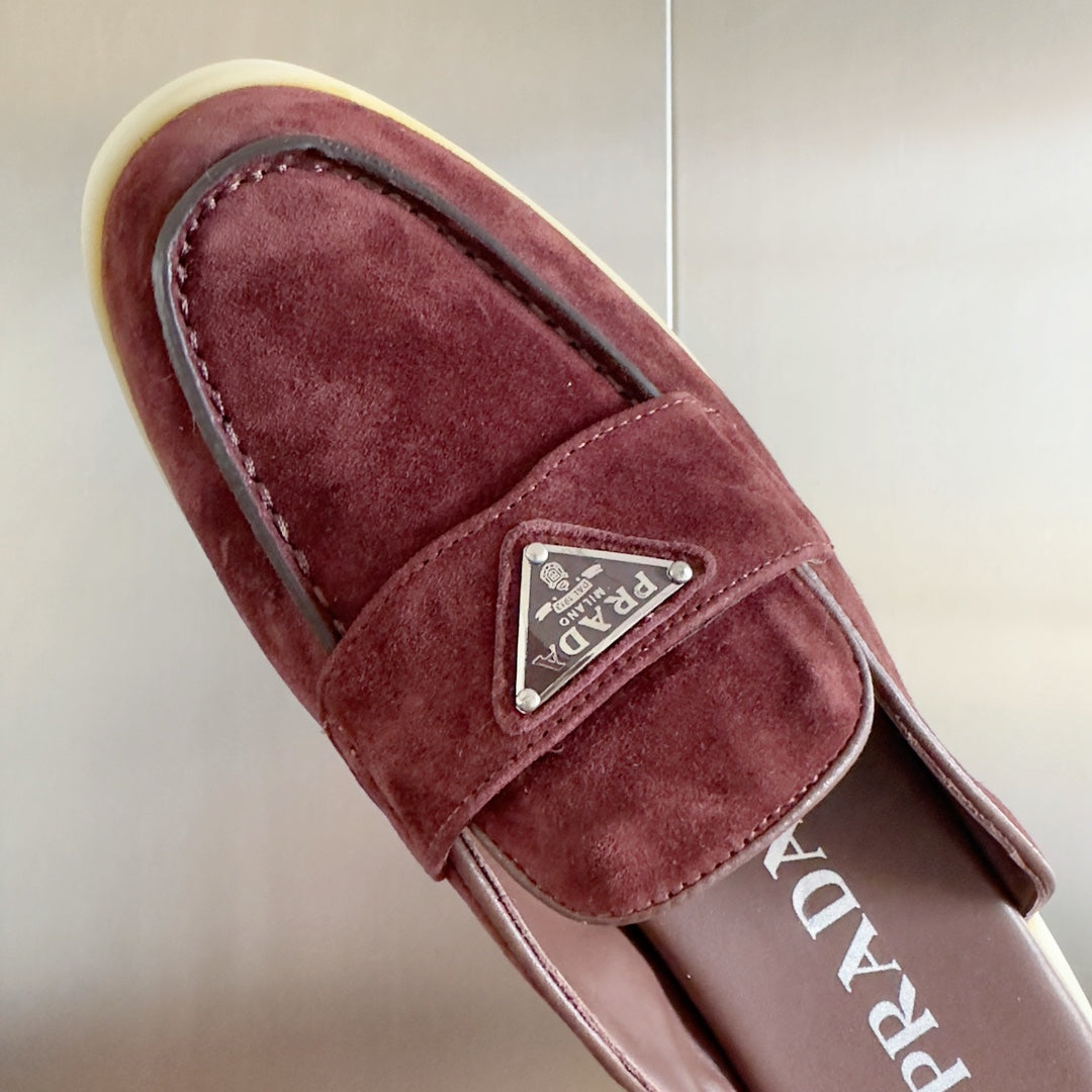 Pra Wine Suede Leather Mule 25mm Rubber Sole - 35