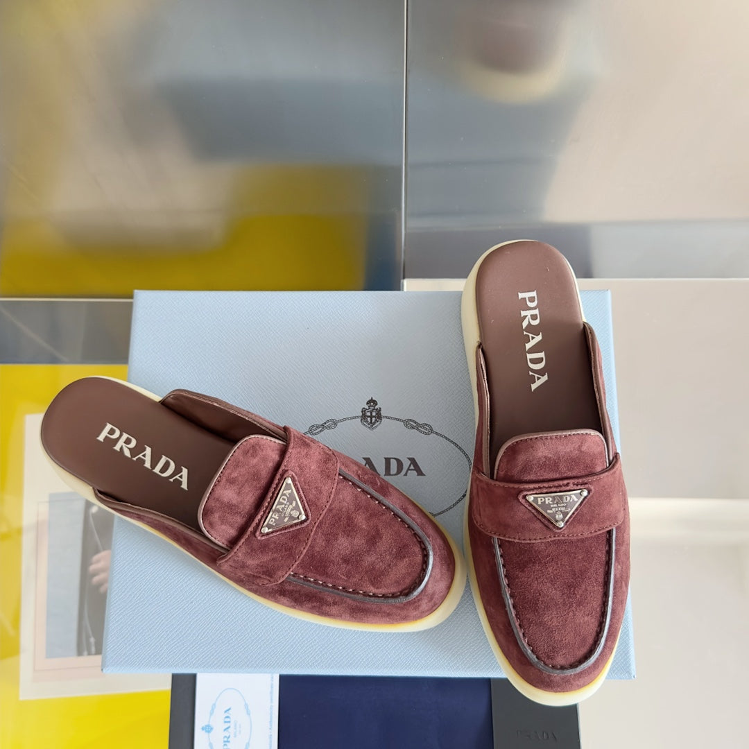 Pra Wine Suede Leather Mule 25mm Rubber Sole - 35