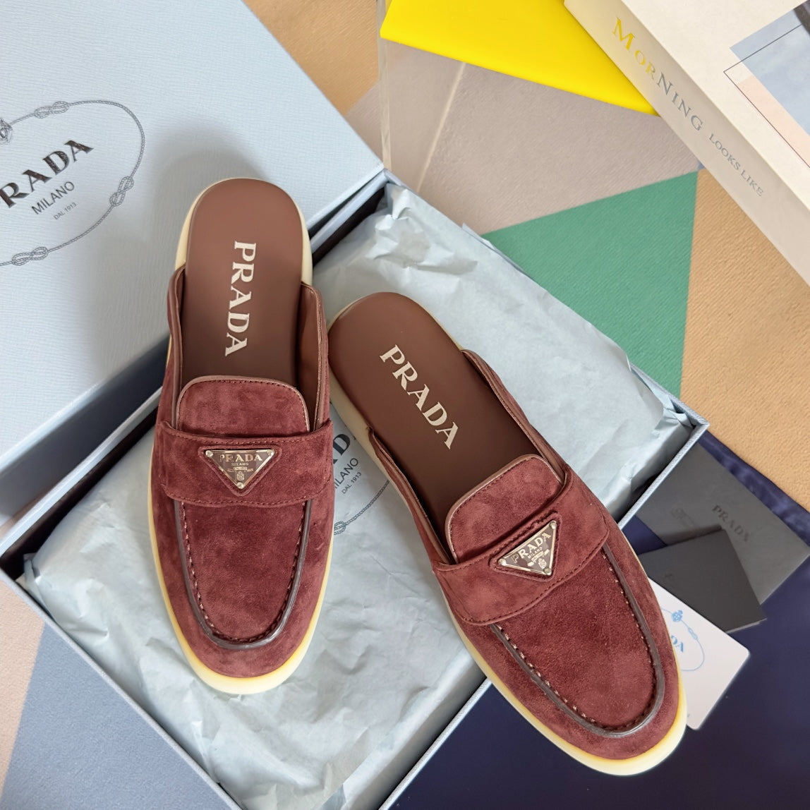Pra Wine Suede Leather Mule 25mm Rubber Sole - 35