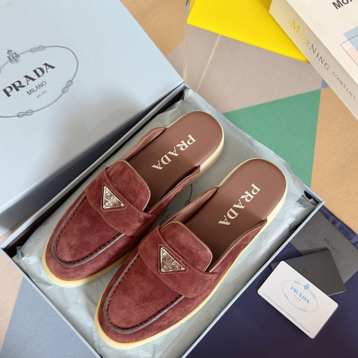 Pra Wine Suede Leather Mule 25mm Rubber Sole - 35