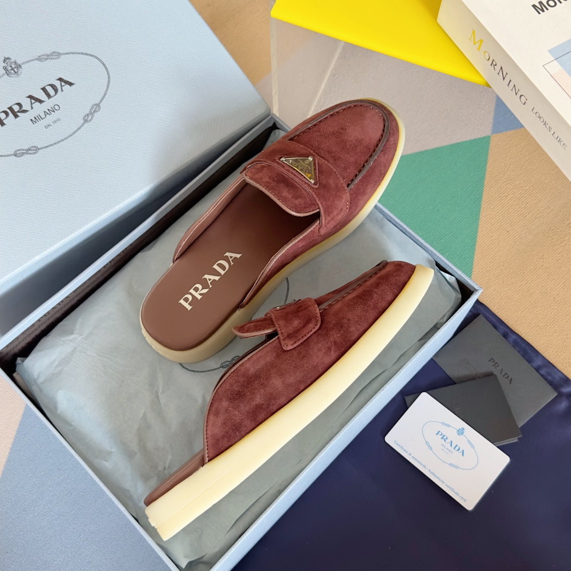 Pra Wine Suede Leather Mule 25mm Rubber Sole - 35