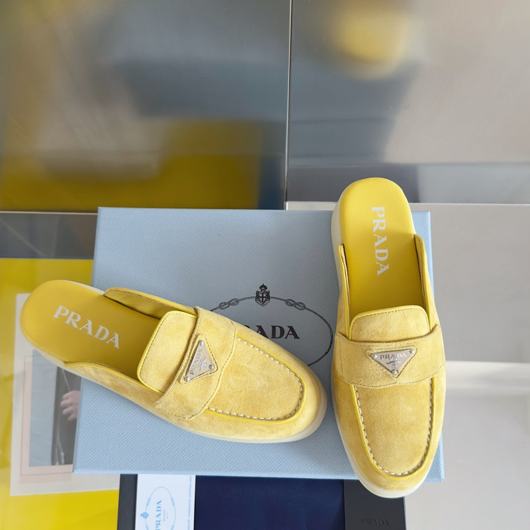 Pra Yellow Suede Leather Mule 25mm Rubber Sole - 35