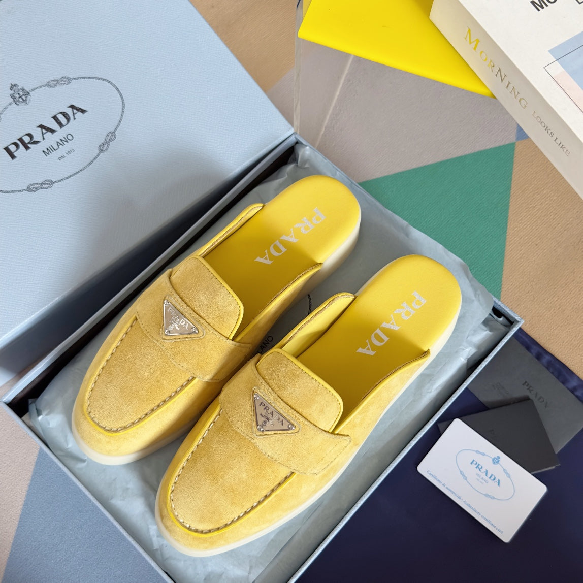 Pra Yellow Suede Leather Mule 25mm Rubber Sole - 35