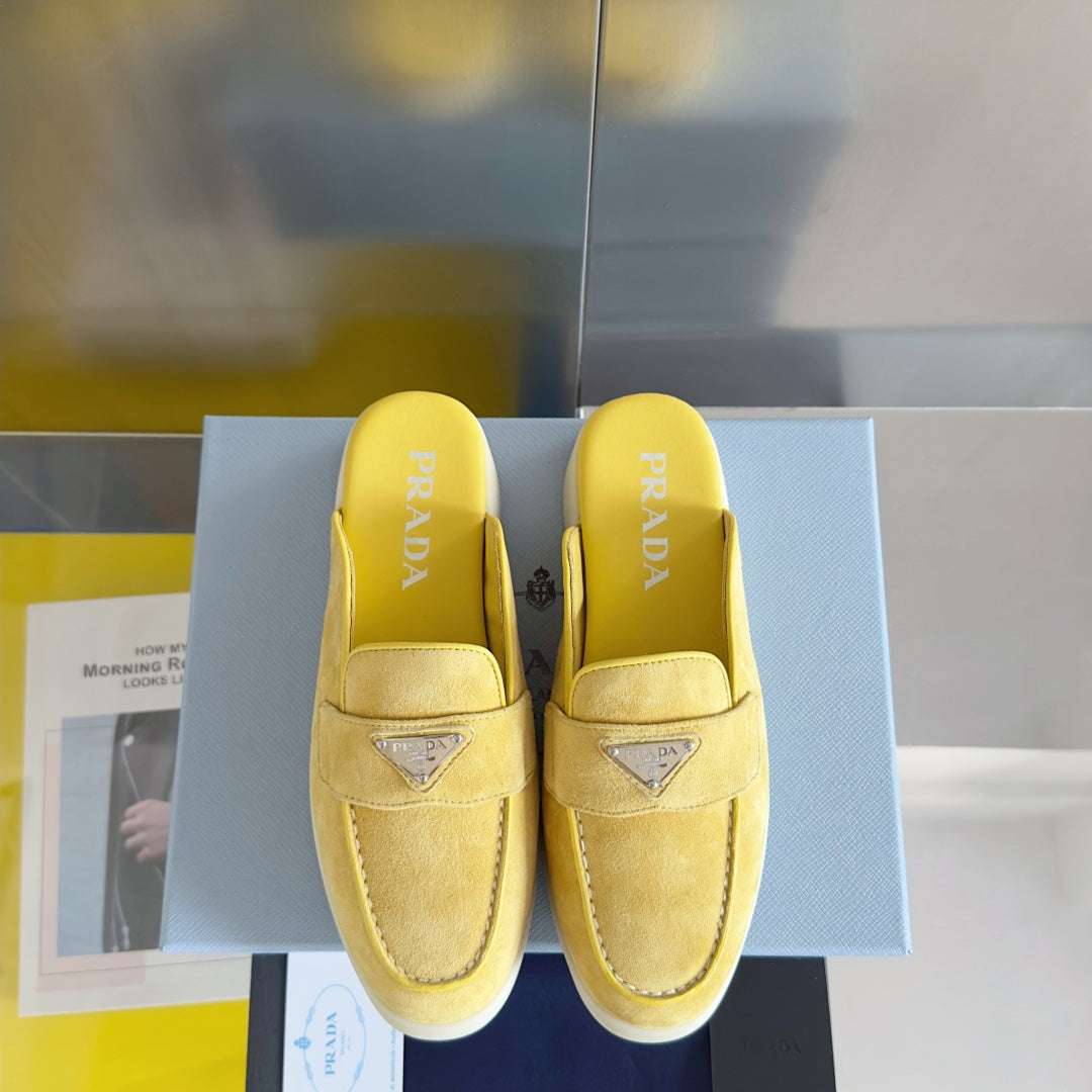 Pra Yellow Suede Leather Mule 25mm Rubber Sole - 35