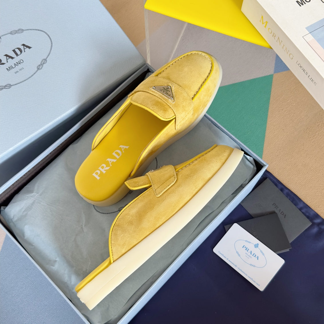 Pra Yellow Suede Leather Mule 25mm Rubber Sole - 35
