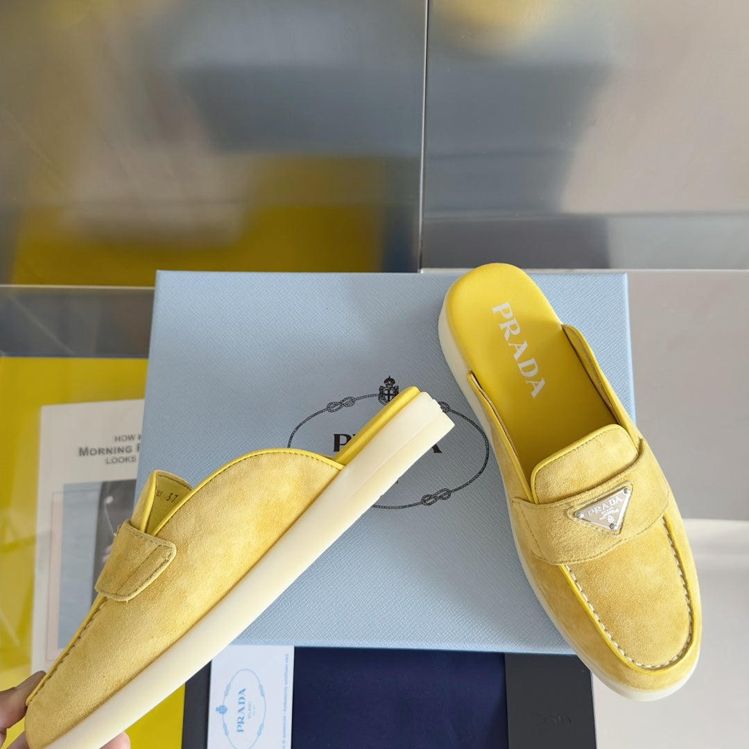 Pra Yellow Suede Leather Mule 25mm Rubber Sole - 35