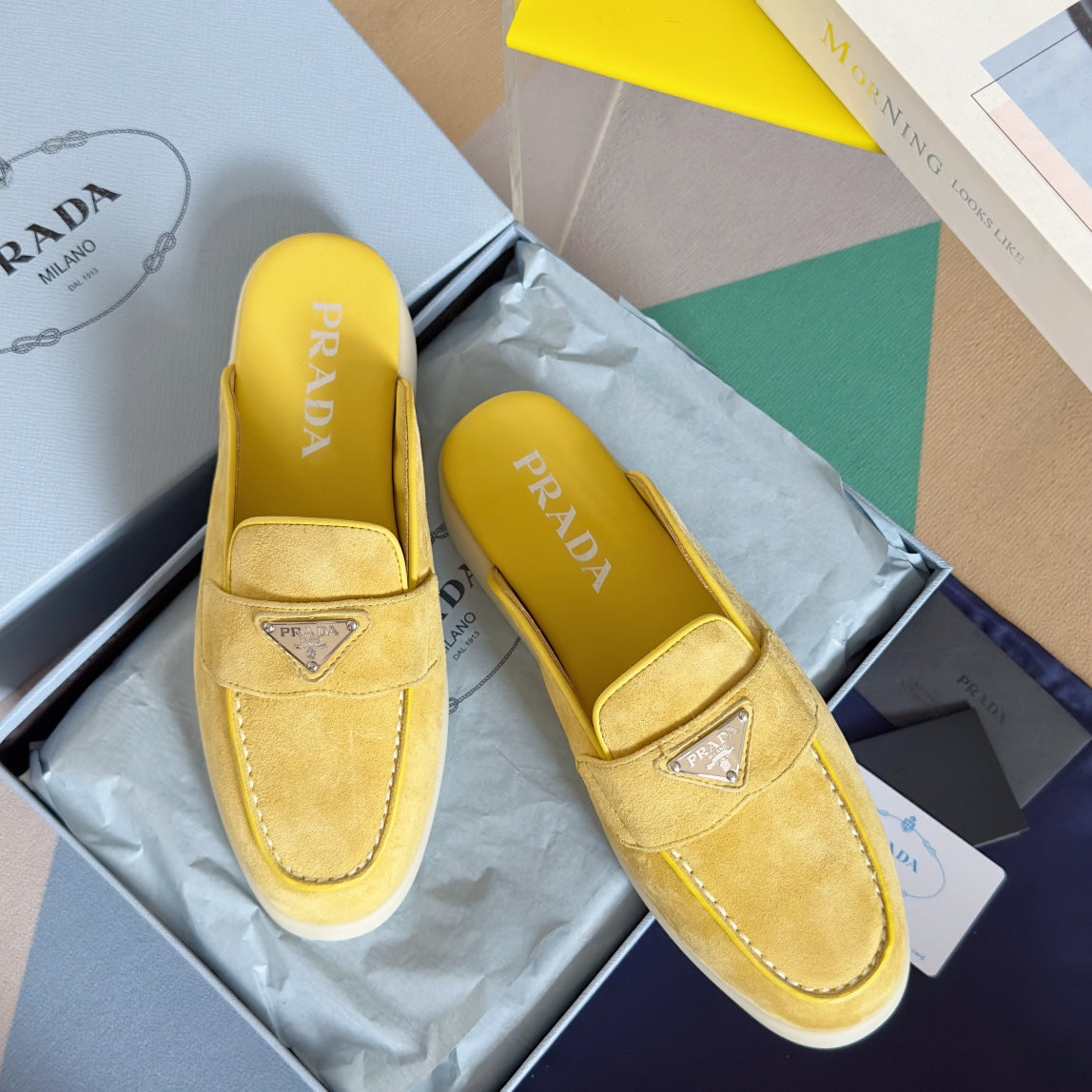 Pra Yellow Suede Leather Mule 25mm Rubber Sole - 35