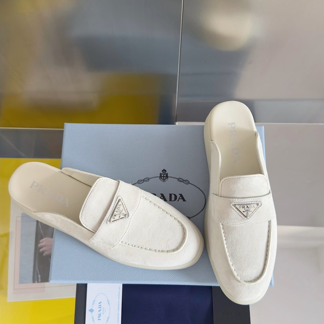 Pra White Suede Leather Mule 25mm Rubber Sole - 35