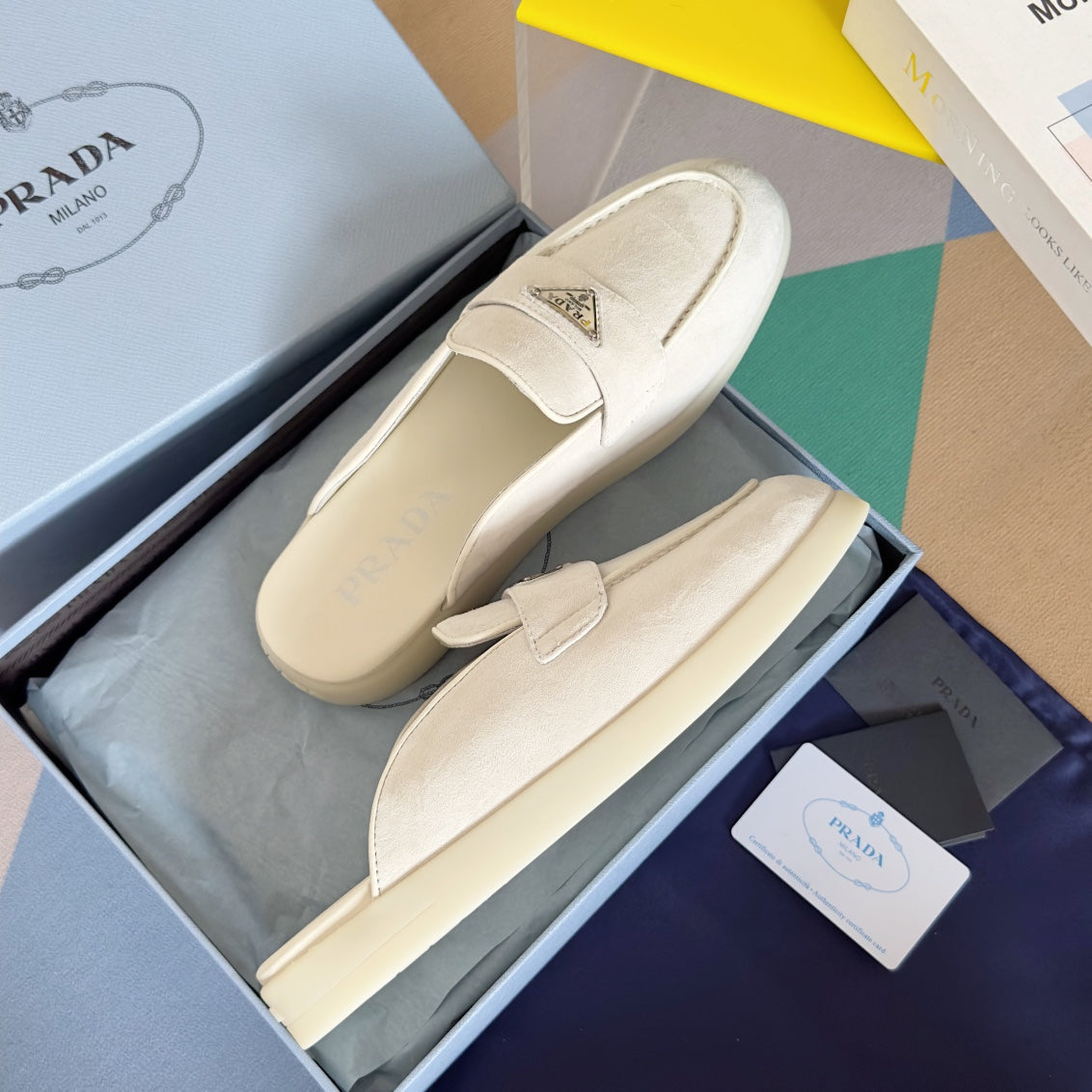 Pra White Suede Leather Mule 25mm Rubber Sole - 35