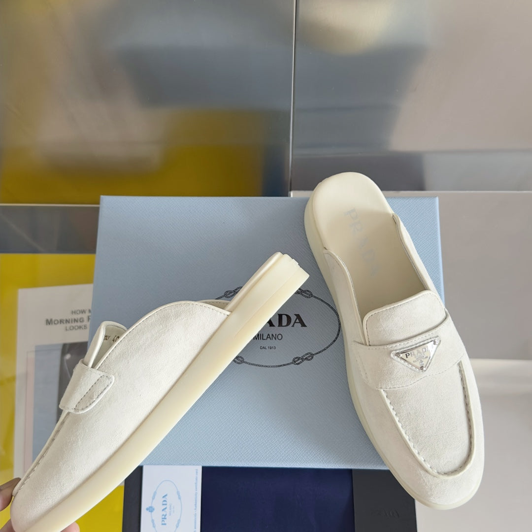 Pra White Suede Leather Mule 25mm Rubber Sole - 35