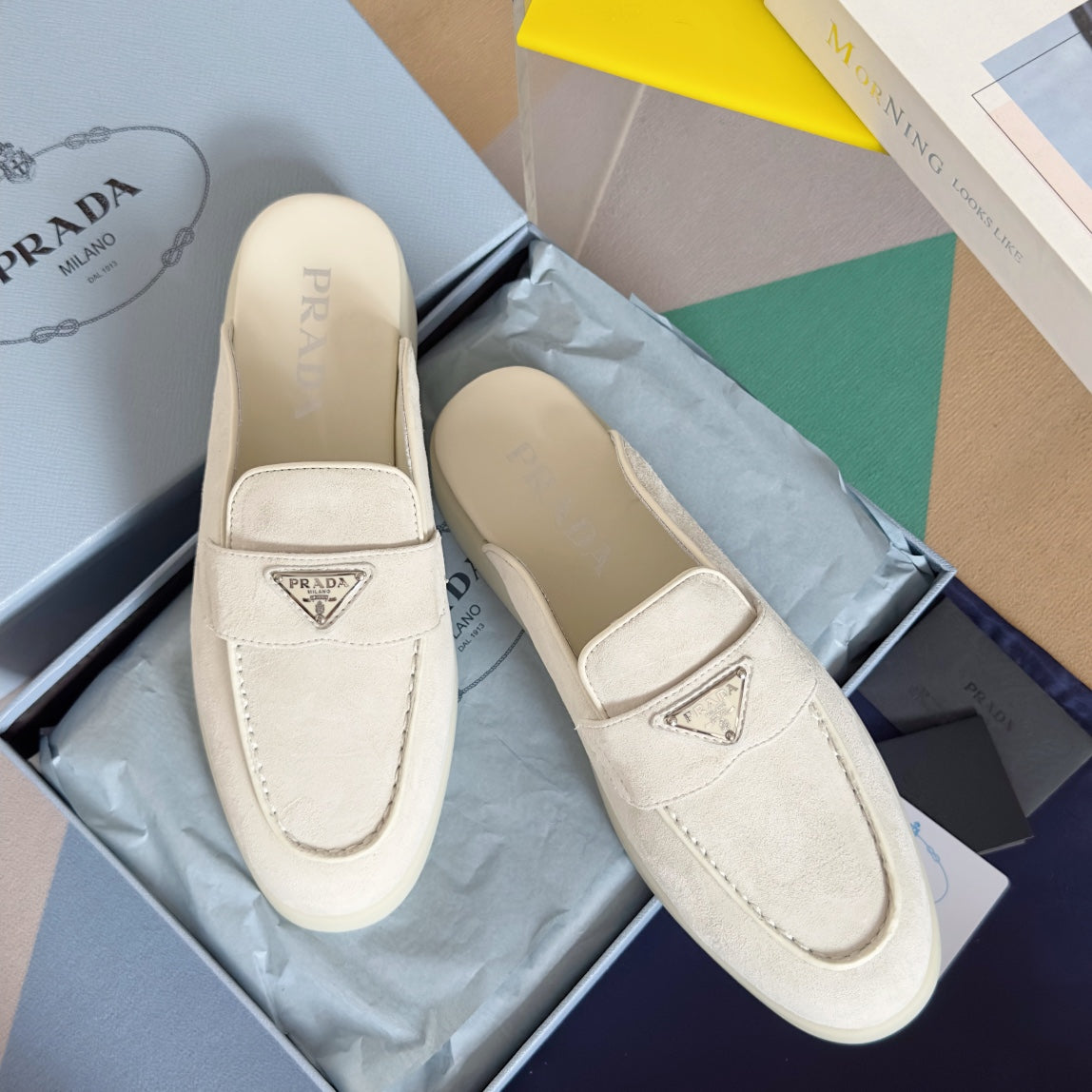 Pra White Suede Leather Mule 25mm Rubber Sole - 35