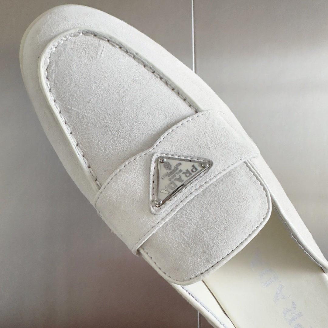 Pra White Suede Leather Mule 25mm Rubber Sole - 35
