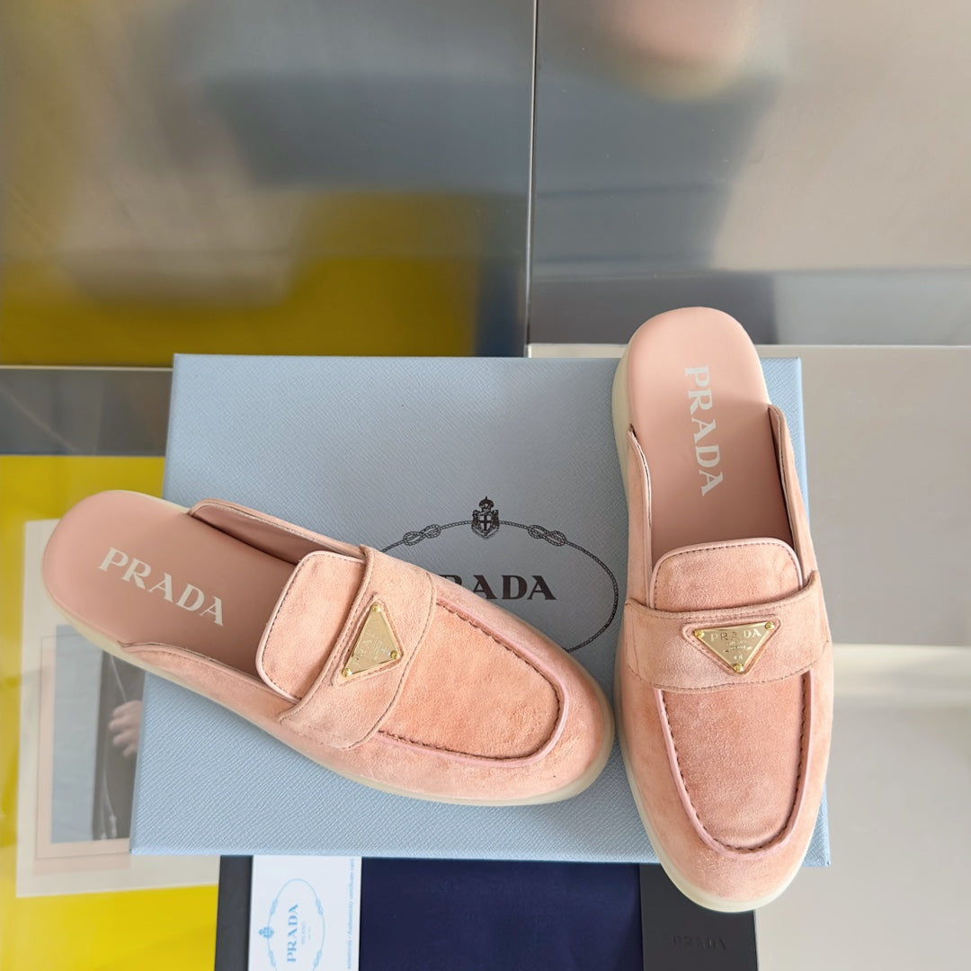 Pra Pink Suede Leather Mule 25mm Rubber Sole - 35