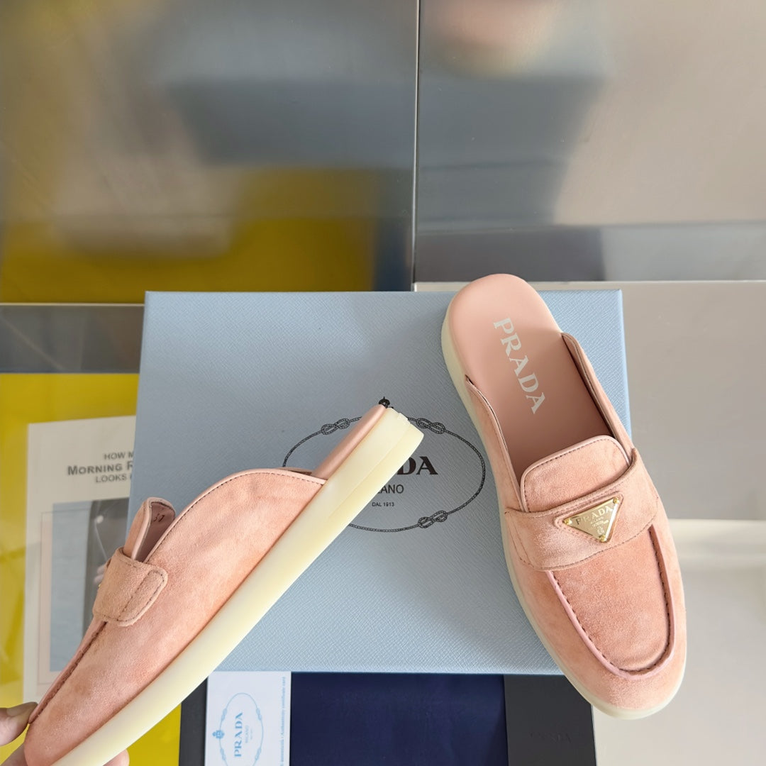 Pra Pink Suede Leather Mule 25mm Rubber Sole - 35