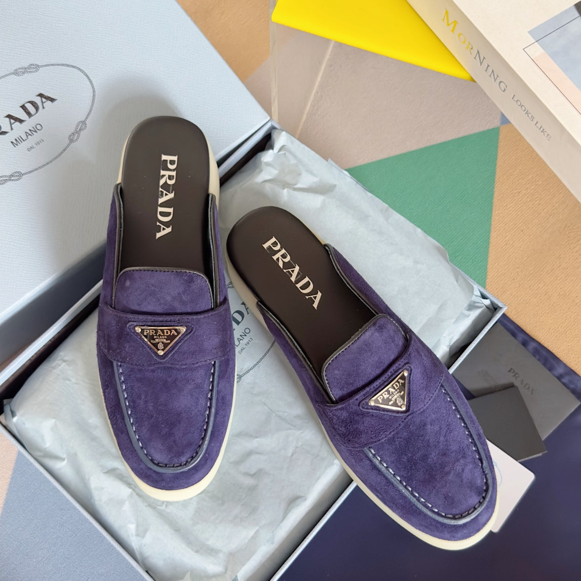 Pra Purple Suede Leather Mule 25mm Rubber Sole - 35