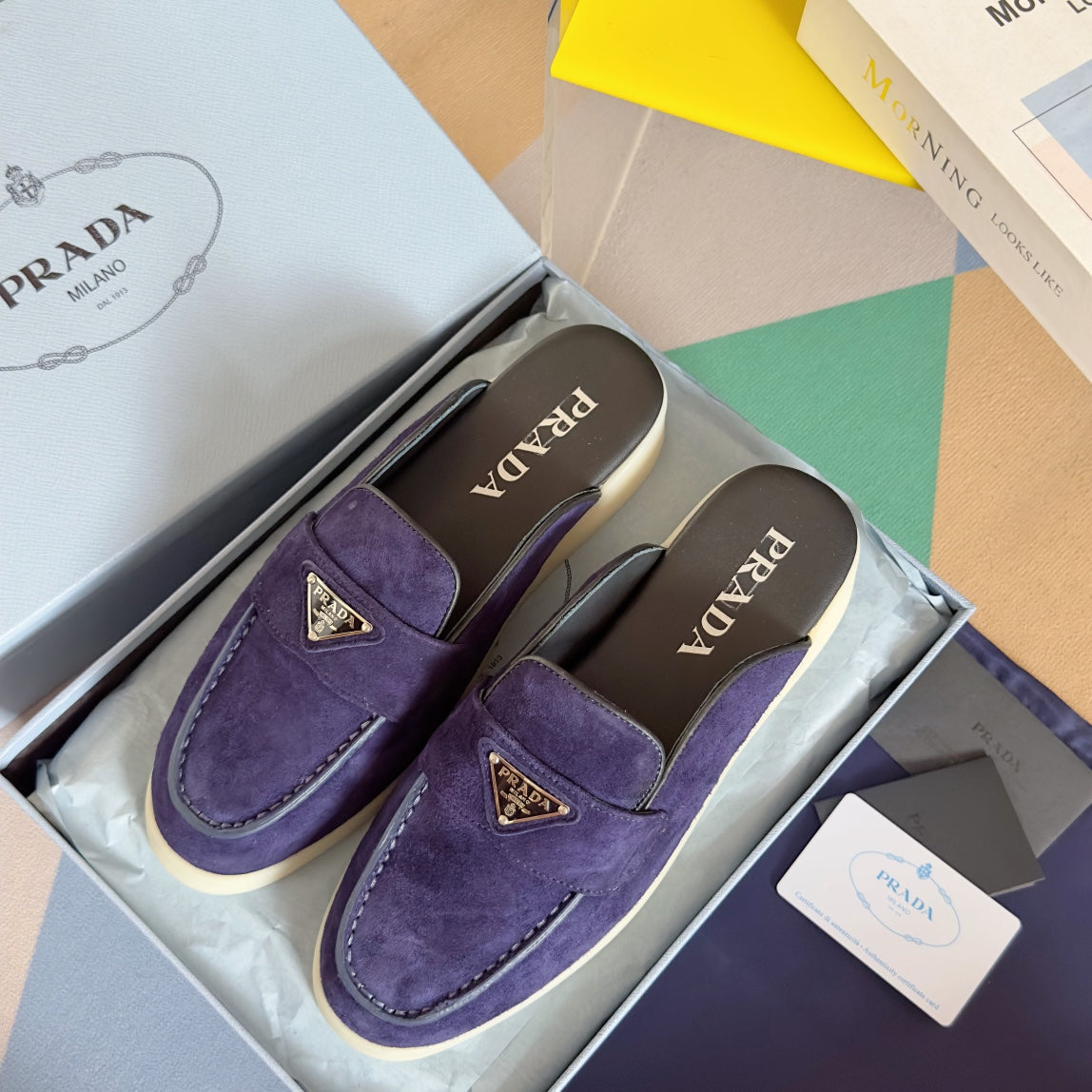Pra Purple Suede Leather Mule 25mm Rubber Sole - 35
