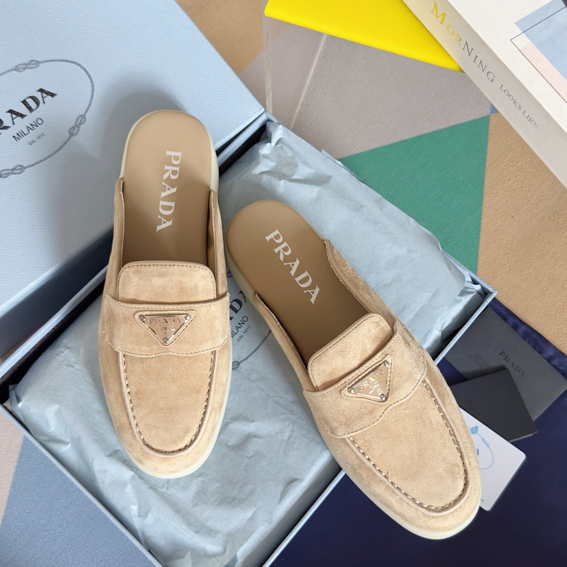 Pra Beige Suede Leather Mule 25mm Rubber Sole - 35