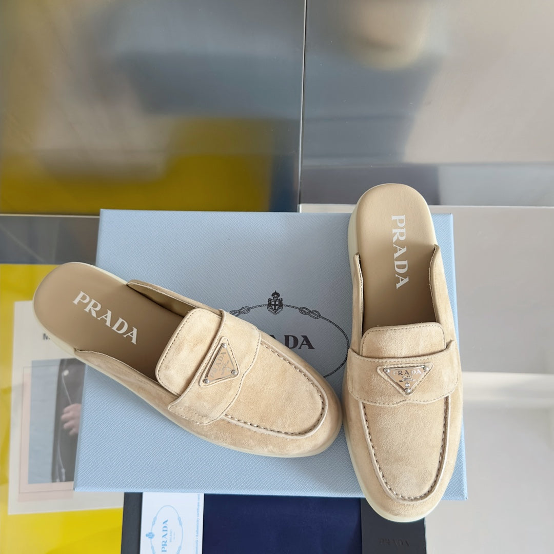 Pra Beige Suede Leather Mule 25mm Rubber Sole - 35