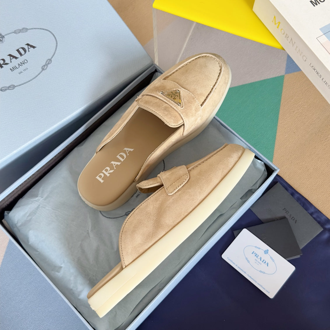 Pra Beige Suede Leather Mule 25mm Rubber Sole - 35