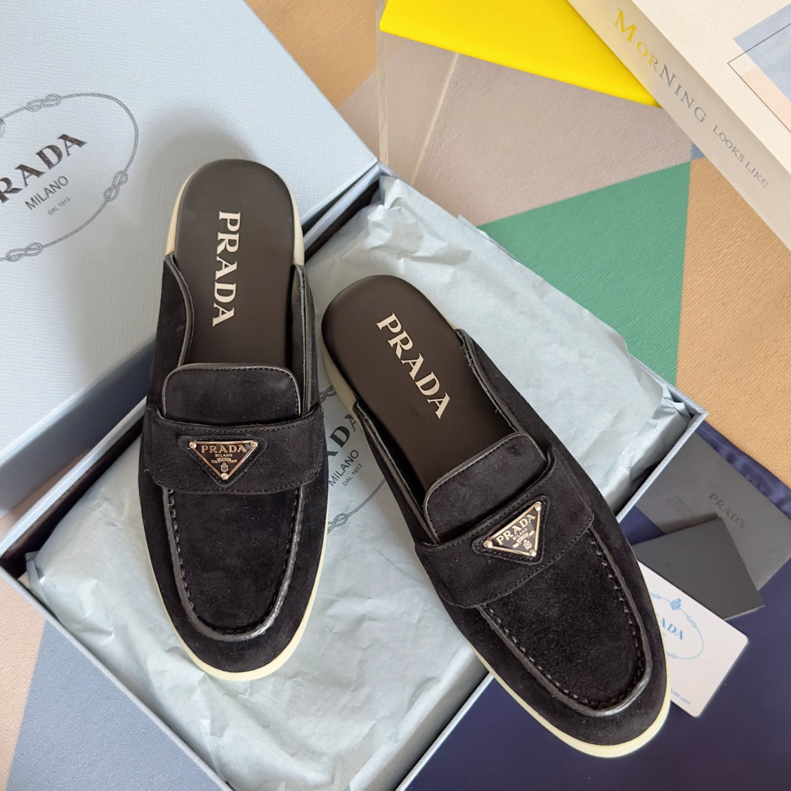 Pra Black Suede Leather Mule 25mm Rubber Sole - 35
