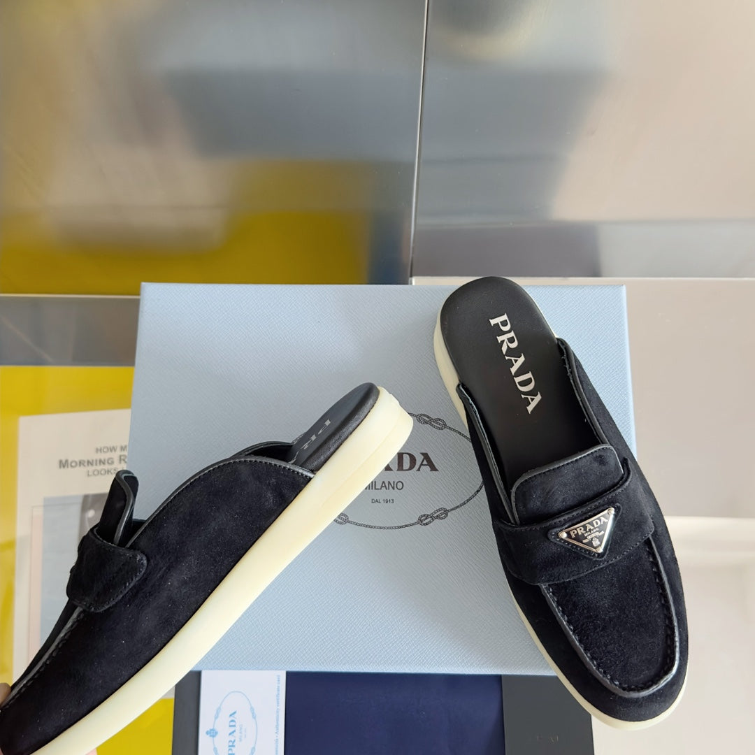 Pra Black Suede Leather Mule 25mm Rubber Sole - 35