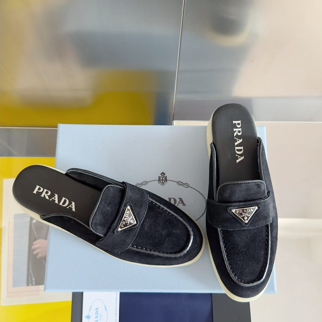 Pra Black Suede Leather Mule 25mm Rubber Sole - 35