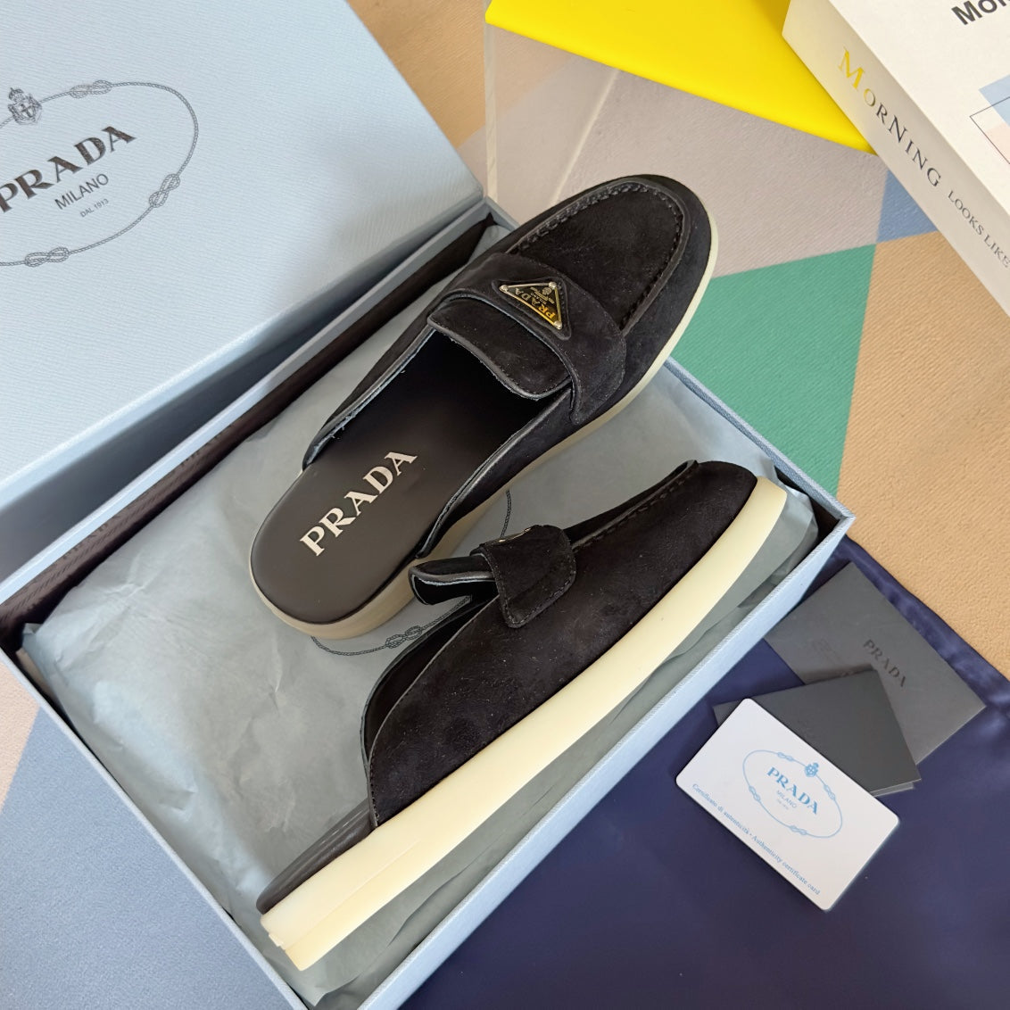 Pra Black Suede Leather Mule 25mm Rubber Sole - 35